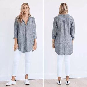 Cp Shades 100% Linen Teton Oversized Tunic Top Gray  Lagenlook Pockets LARGE
